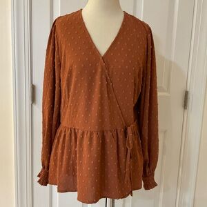 NWT Ott Long Sleeve Suisse Dot Crossover Blouse